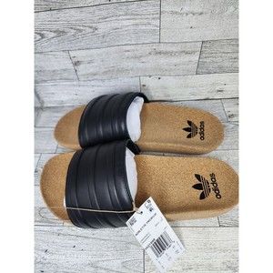 Mens Adidas Adilette Premium Cork Island Club Slides Black/White #HQ1998 Sz 9